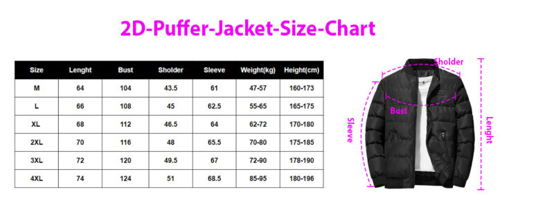 2D Puffer Jacket sizechart NEW