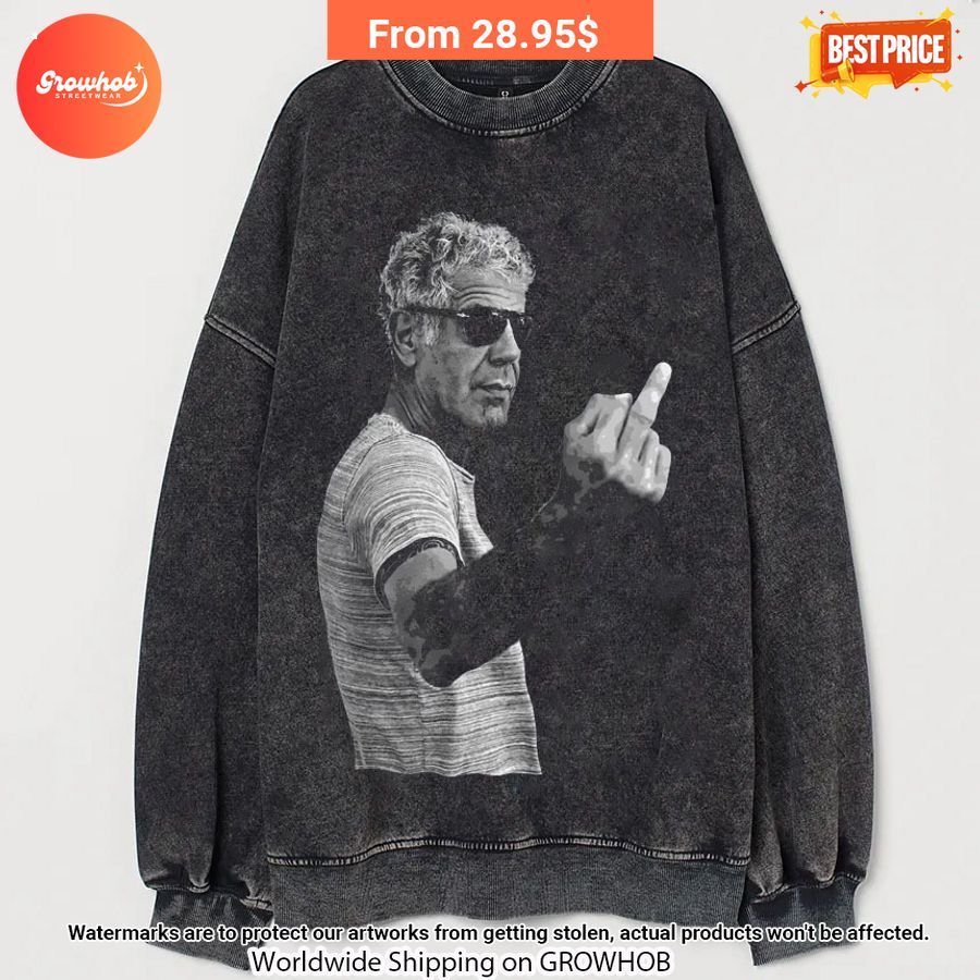 Anthony Bourdain Middle Finger Vintage Acid Washed Shirt 2