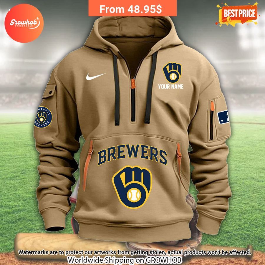 Milwaukee Brewers Custom Half Zip Hoodie 3