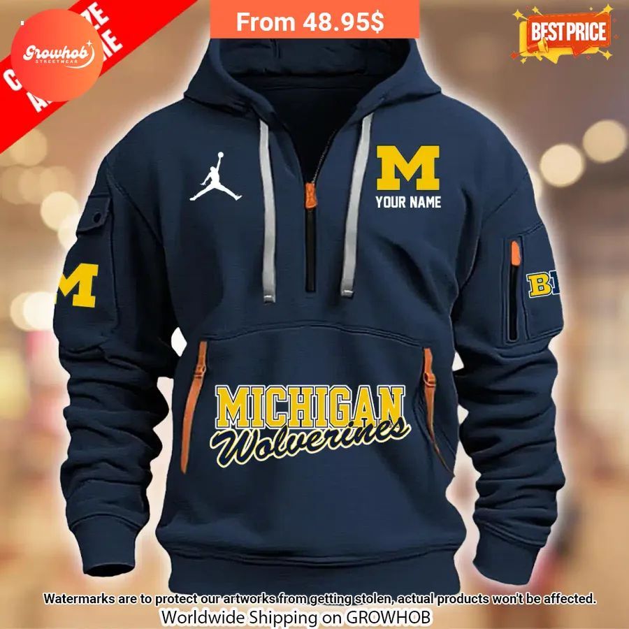 Personalized Michigan Wolverines Half Zip Heavy Hoodie 1