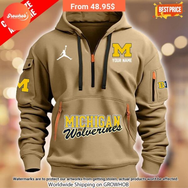 Personalized Michigan Wolverines Half Zip Heavy Hoodie