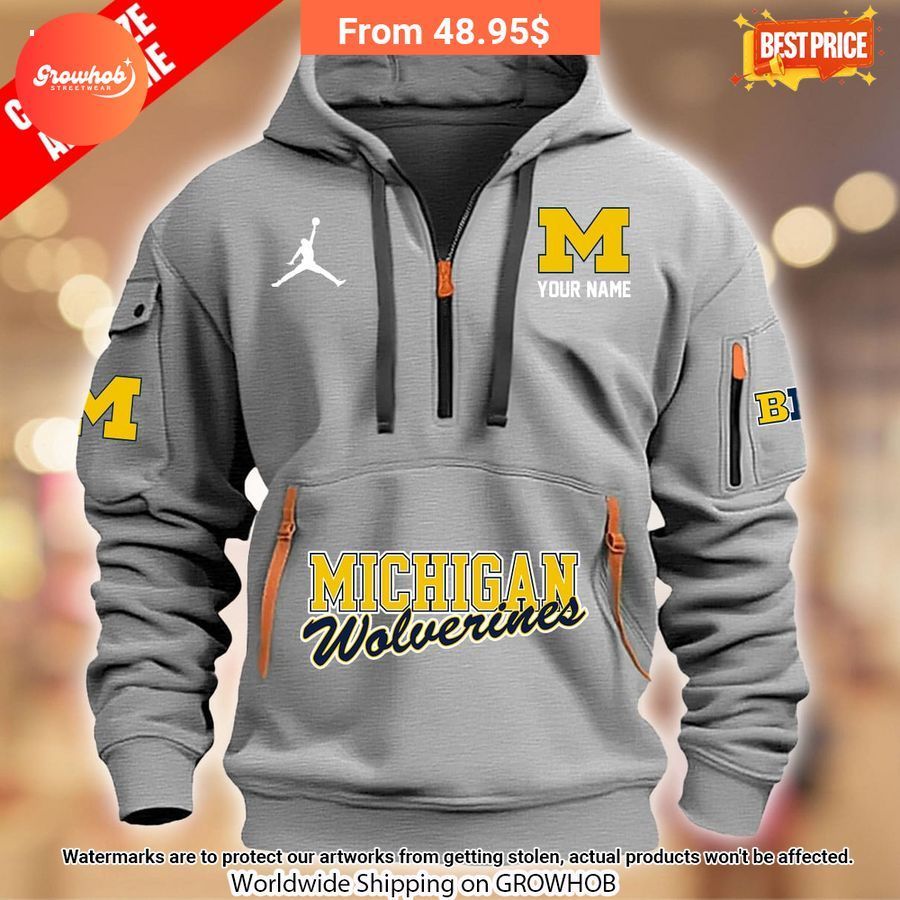 Personalized Michigan Wolverines Half Zip Heavy Hoodie 3