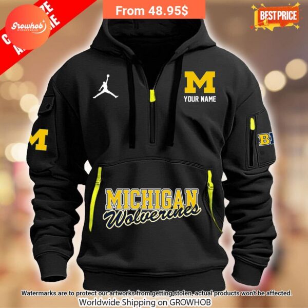 Personalized Michigan Wolverines Half Zip Heavy Hoodie