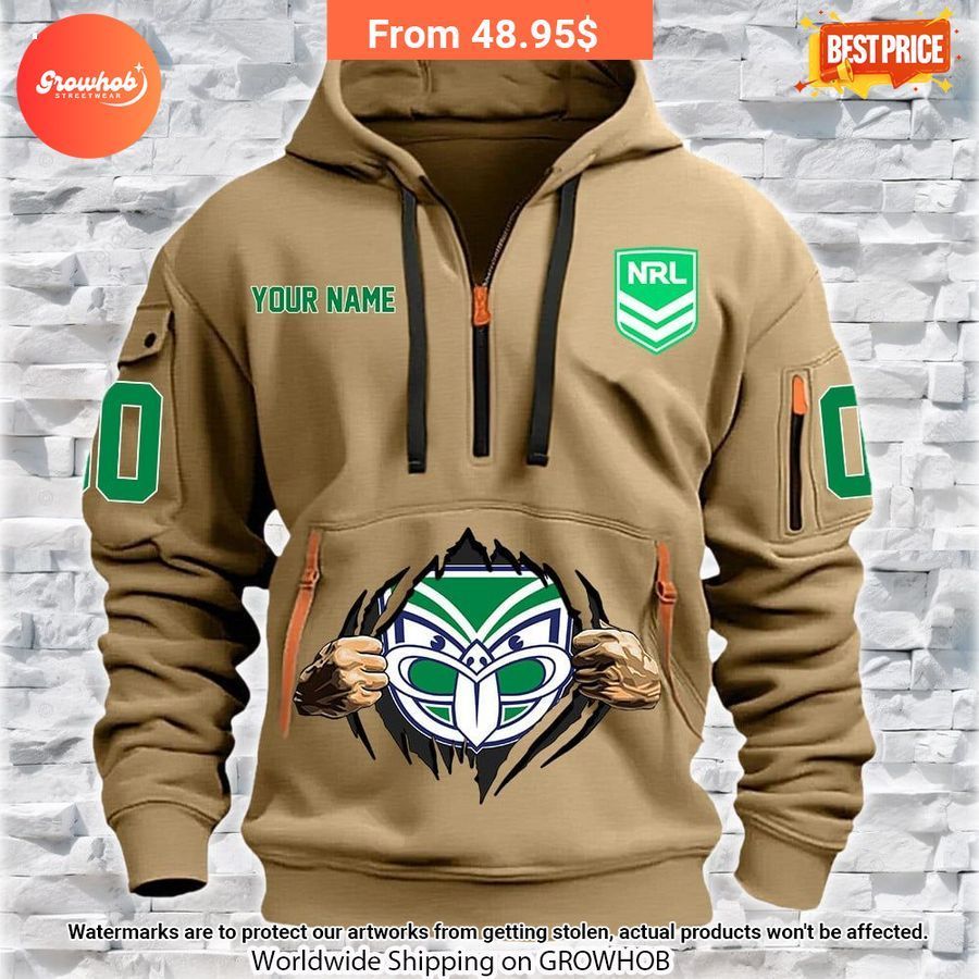 Personalized New Zealand Warriors Half Zip Heavy Hoodie 1