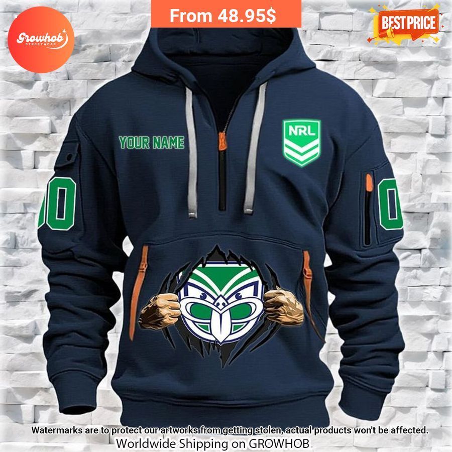 Personalized New Zealand Warriors Half Zip Heavy Hoodie 2