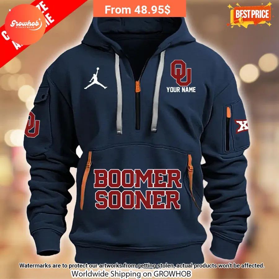 Personalized Oklahoma Boomer Sooner Half Zip Heavy Hoodie 1