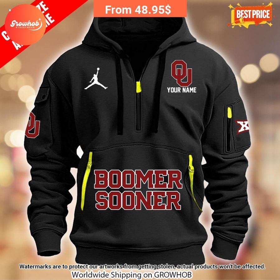 Personalized Oklahoma Boomer Sooner Half Zip Heavy Hoodie 4