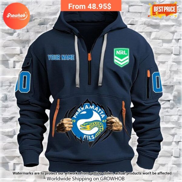 Personalized Parramatta Eels Half Zip Heavy Hoodie