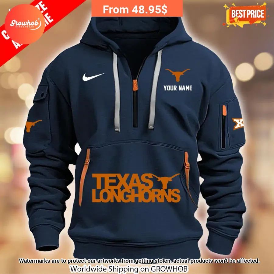 Personalized Texas Longhorns Half Zip Heavy Hoodie 1