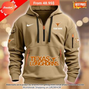 Personalized Texas Longhorns Half Zip Heavy Hoodie