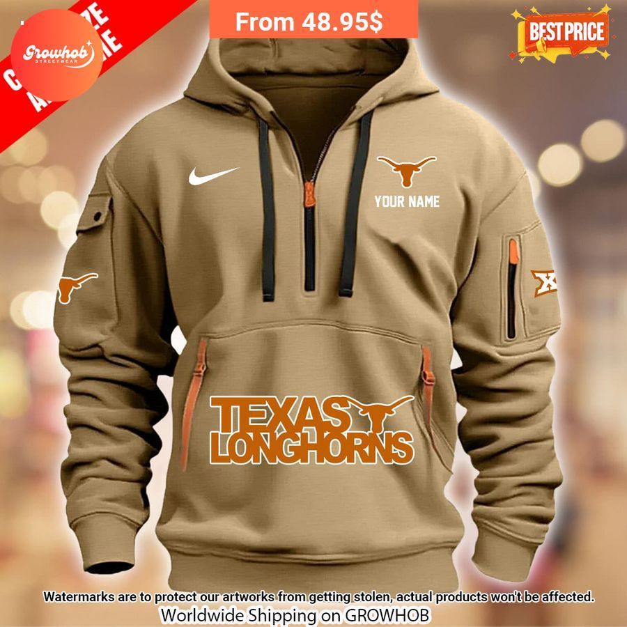 Personalized Texas Longhorns Half Zip Heavy Hoodie 2