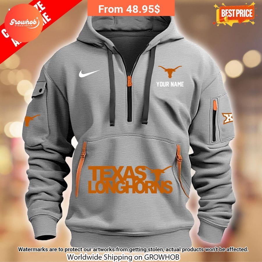 Personalized Texas Longhorns Half Zip Heavy Hoodie 3