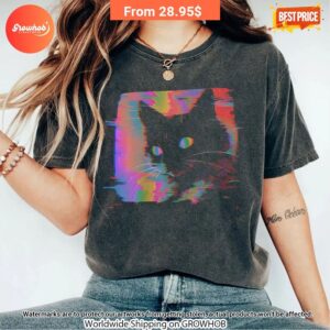 Psychedelic Weirdcore Cat Vintage Acid Washed Shirt