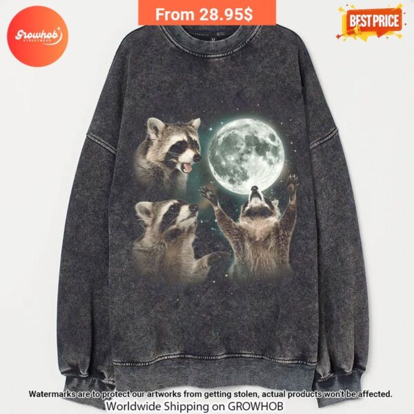 Racoons howling at the Moon Vintage Acid Washed Shirt