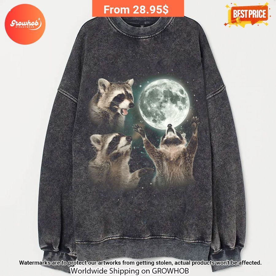 Racoons Howling At The Moon Vintage Acid Washed Shirt 2