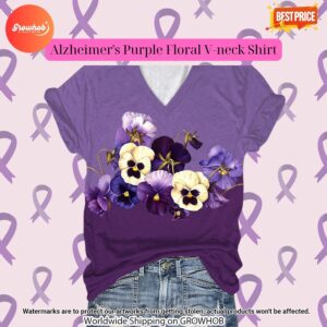 Alzheimers Purple Floral V Neck Shirt 1