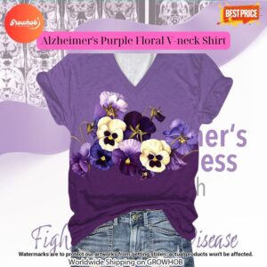 Alzheimers Purple Floral V Neck Shirt 2