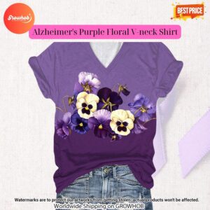 Alzheimers Purple Floral V Neck Shirt 3