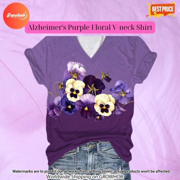 Alzheimer’s Purple Floral V-neck Shirt